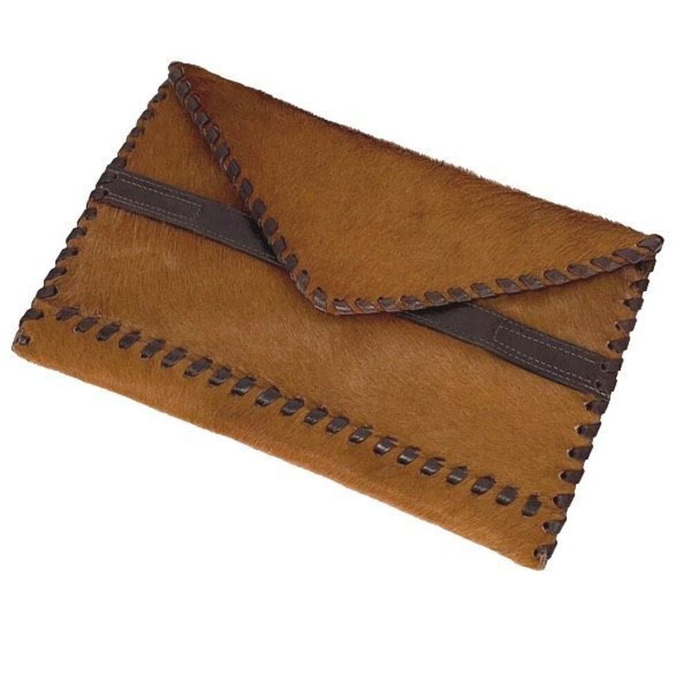 Laggo Womens Pony Hair Leather Fold Over Envelop Clutch Wallet Brown One Size